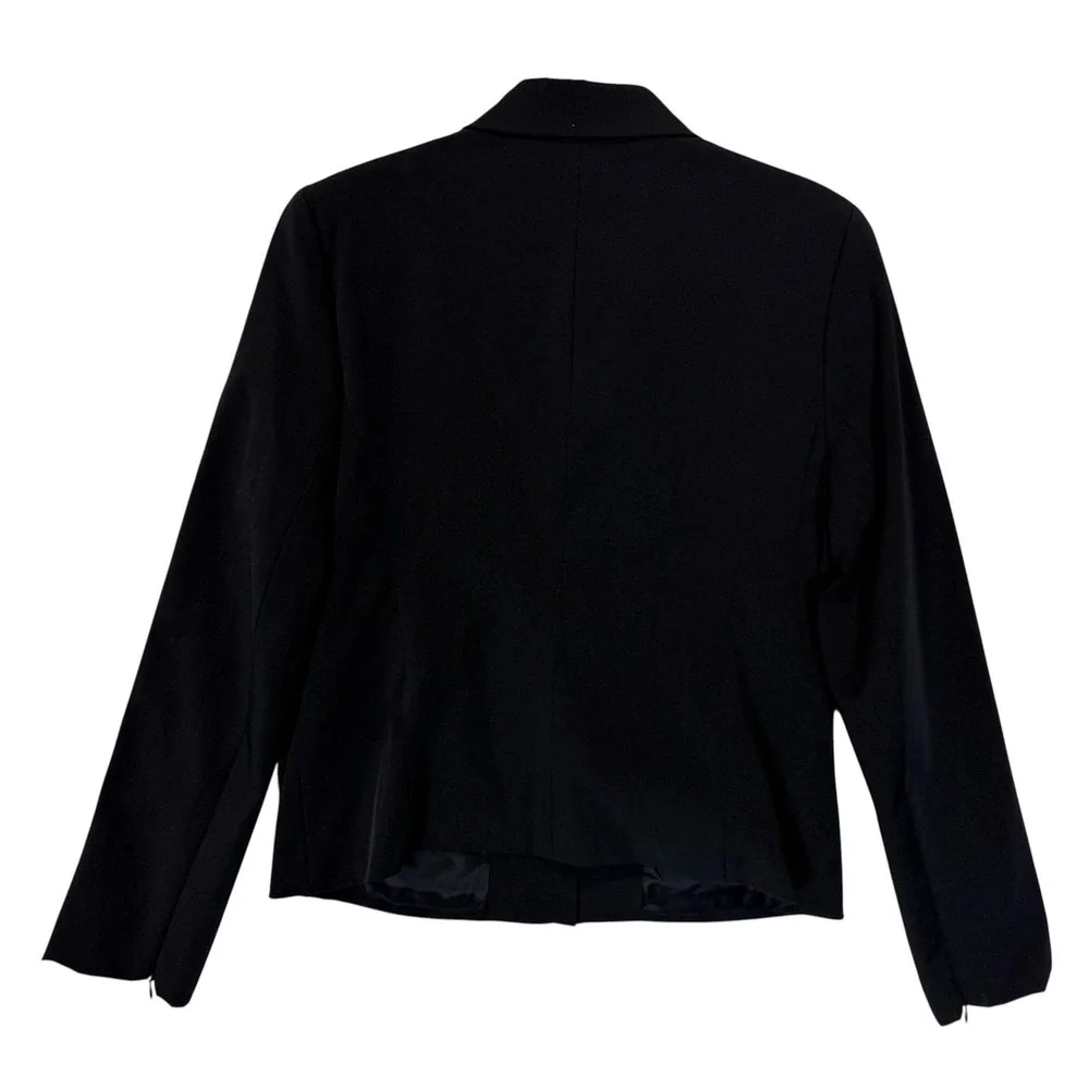 Ann Taylor Jacket Womens Medium Black Stretch Full‎ Zip Lined Pockets Classic